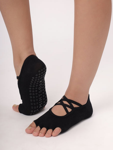 Open Toe Pilates Socks for Women - Black