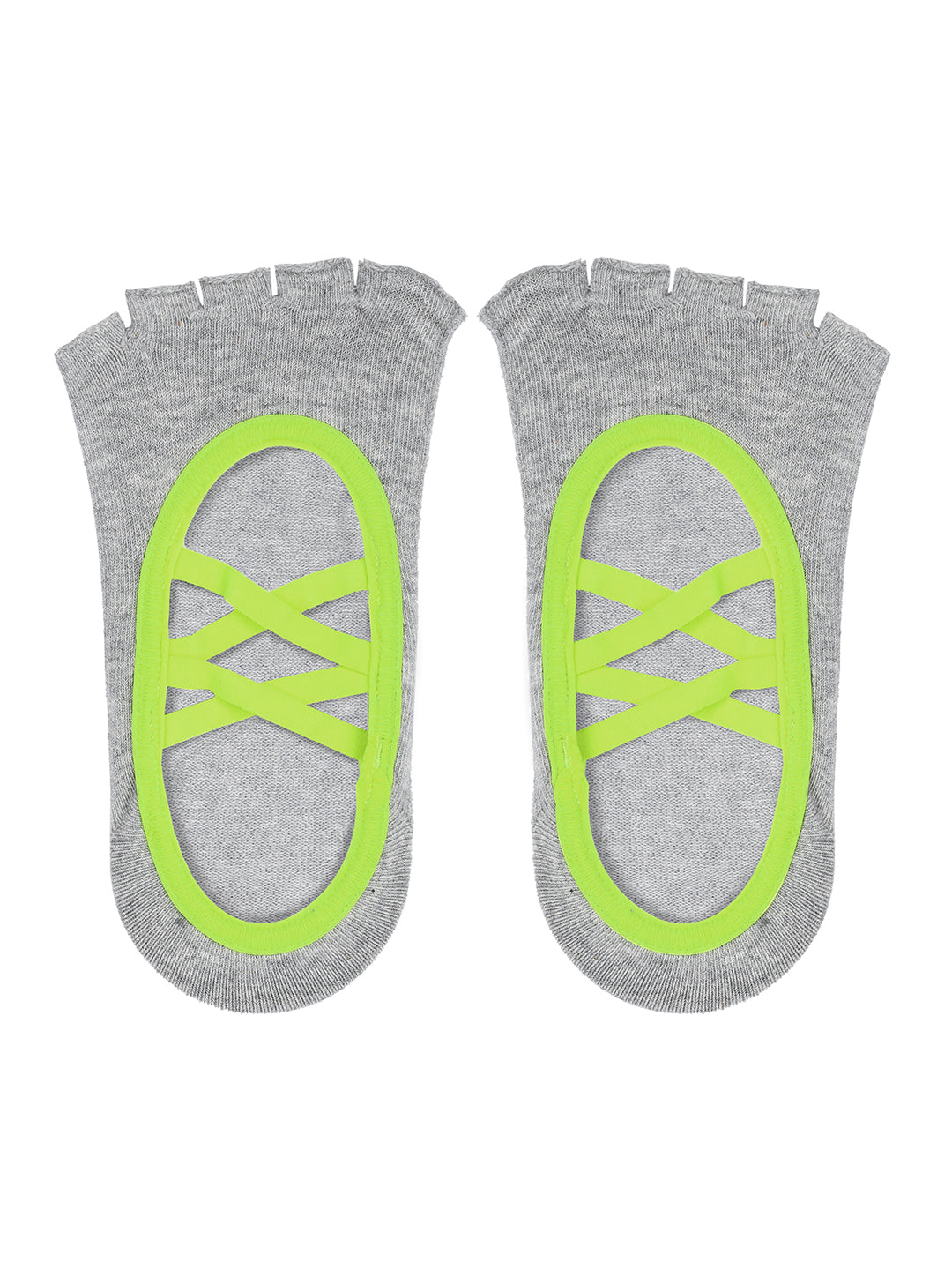 Open Toe Pilates Socks For Women - Grey & Neon Green