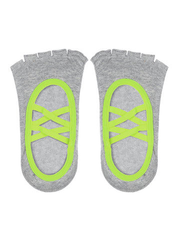 Open Toe Pilates Socks For Women - Grey & Neon Green