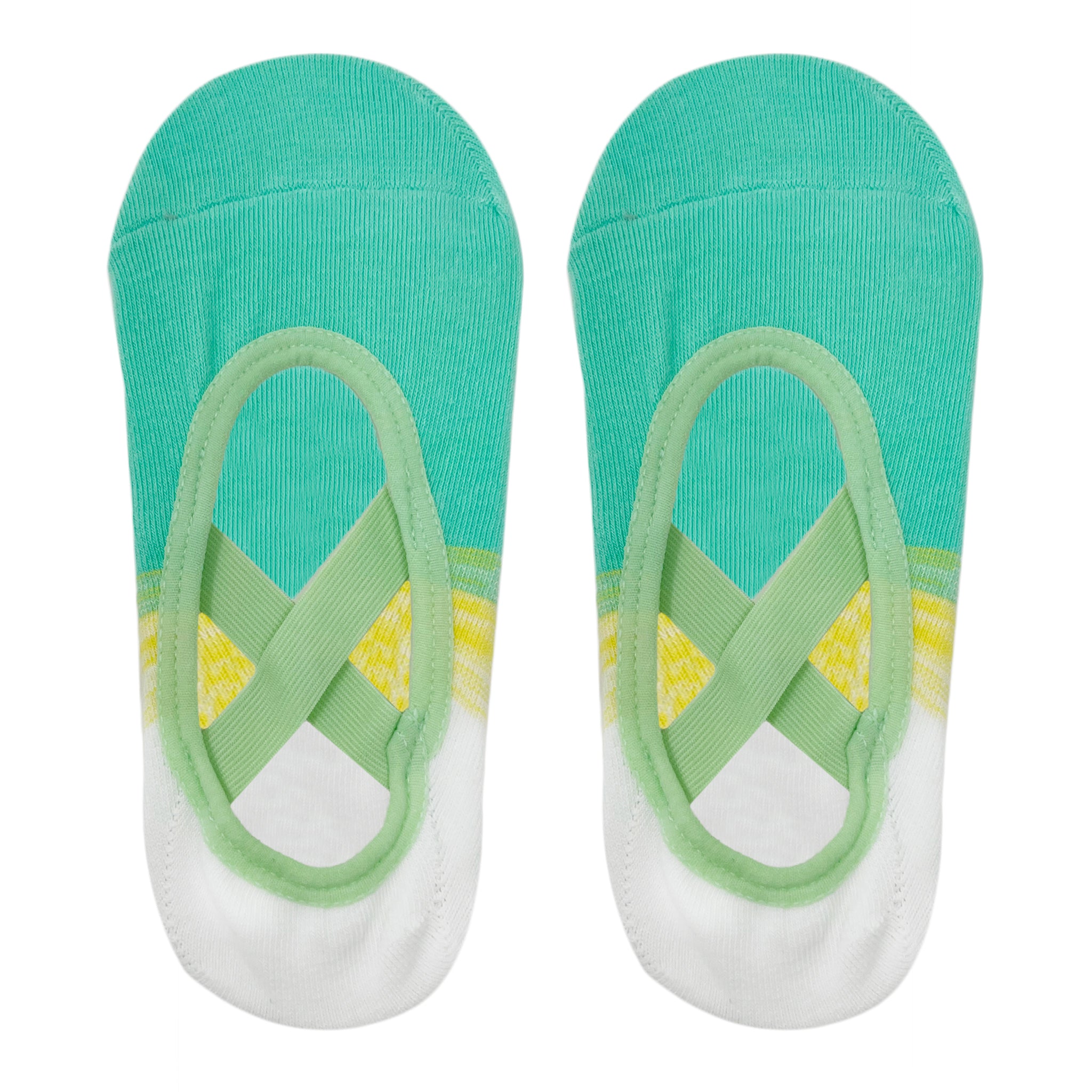 Pilates Socks for Women - Two Toned  White & turquoise green Anti-Skid Technology