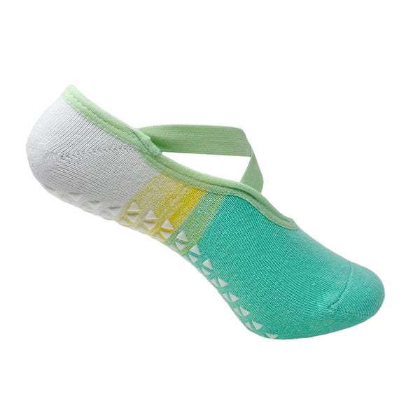 Pilates Socks for Women - Two Toned  White & turquoise green Anti-Skid Technology