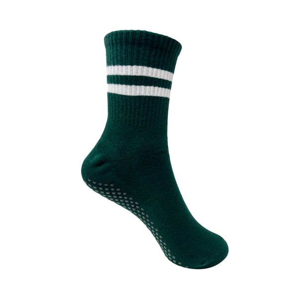 Pilates & Yoga Crew/ Full Length Grip Socks for Women - White, Black, Bottle Green