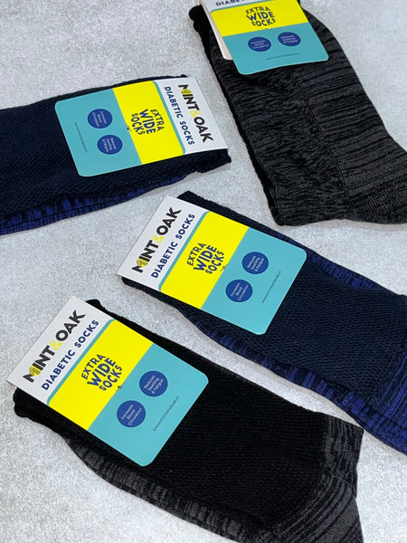 Diabetic-Socks For Unisex Men & Women Set of 3 - Black, Navy Blue, Grey