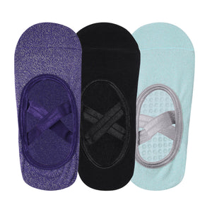 Set of 3 Pilates Socks Anti-Skid Technology - Purple, Black, Mint Green