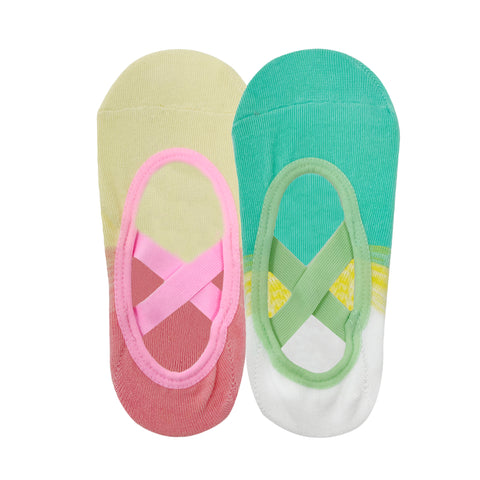 Set Of 2 Pilates Two Toned Socks Anti-Skid Technology - Cream & Pink, White & turquoise green