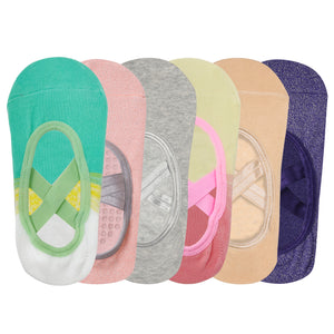 Pilates Set of 6 Socks For Women Anti Skid Grip - Two Toned, Pink, Light Grey, Beige & Purple