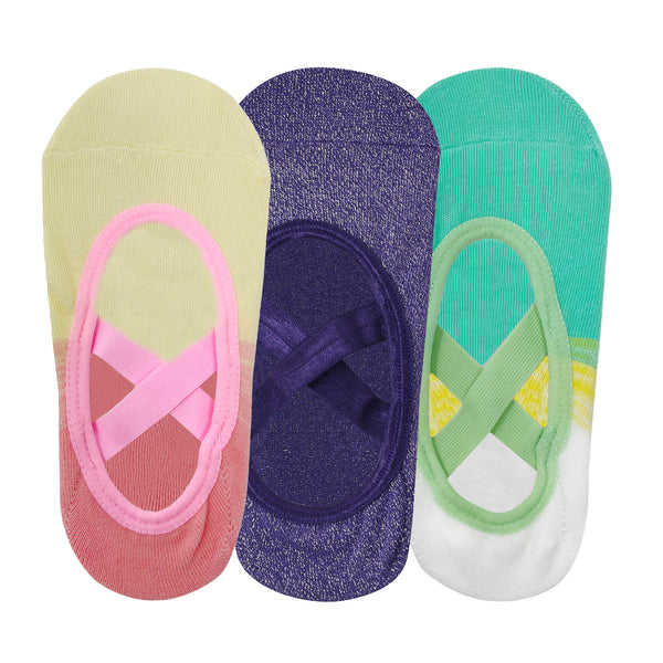 Pilates Set of 3 Socks For Women - Anti-Skid Grip  - Two Toned & Purple Combo