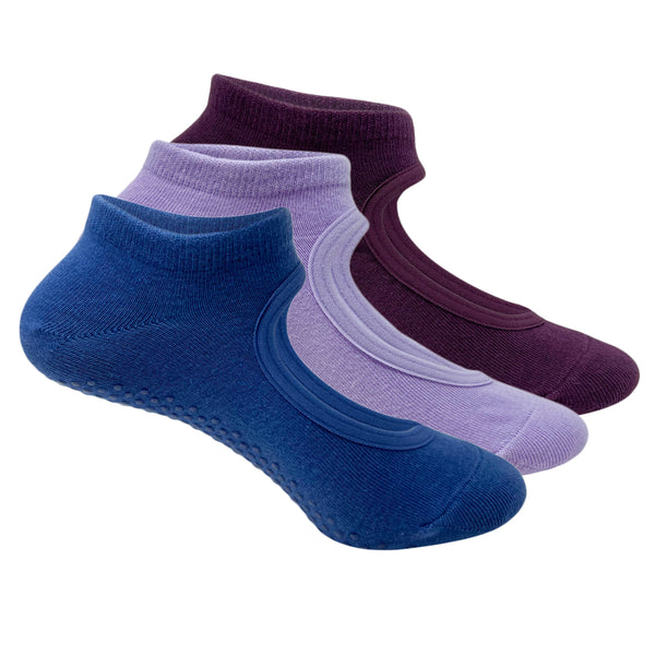 Yoga Set Of 3 Socks For Women - Anti-Skid Grip  - Royal Blue, Light Purple, Maroon