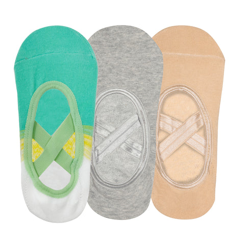 Pilates Set of 3 Socks For Women - Anti-Skid Grip - Purple, White & turquoise green, Mint Green